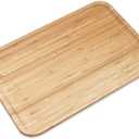 Bam&Boo Bamboo Serving Tray Natural Minimalist Rectangular (14.1 x 9.4" x 0.8") Coffee, Tea, Food, Drinks, Storage, Decor for Home, Kitchen, Bathroom