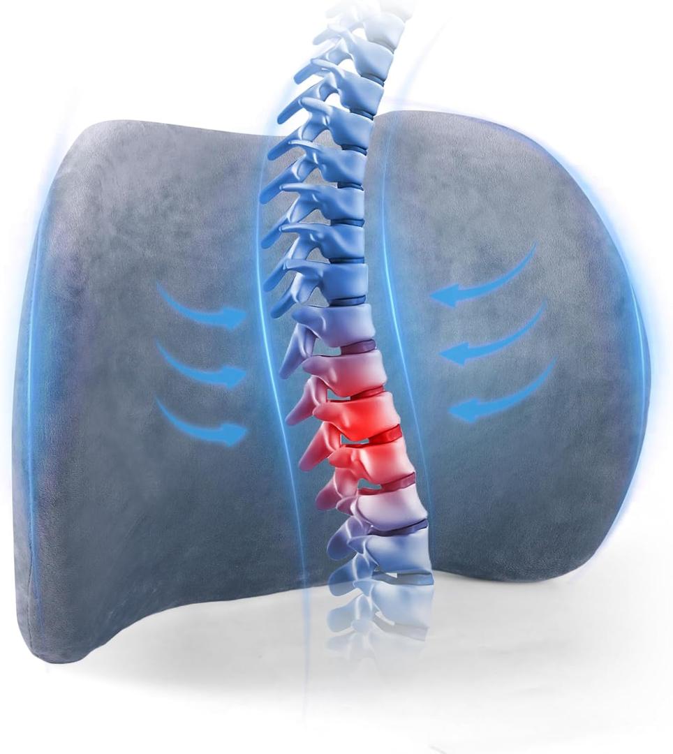 Lumbar Support Pillow for Car, Memory Foam Back Support Lumbar Pillow for Car, Gaming, Office Chair, Ergonomic for Lower Back Pain Relief, Comfortable and Soft Fabric, Crey (Lumbar Pillow Imitation Suede- Grey)