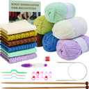 Lewhoo Knitting Kit for Beginners,Learn to Knit Kit for 6 Patterns Dishcloth with Step-by-Step Instruction,Complete Knit Starter Kit -Including Yarn, Knitting Needle&Accessories