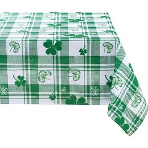 Hiasan Waterproof Checkered Tablecloth for St Patrick's Day - 60 x 120 Inch Fabric Rectangle Spring Table Cloth for Dining and Outdoor Use, Green and White Gingham
