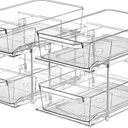 2 Set, 2 Tier Clear Organizer with Dividers for Cabinet, Shlef, Counter  MultiUse SlideOut Storage Container  Kitchen, Pantry, Medicine Cupboard Bins, Bathroom, Vanity Makeup, Under Sink Organizing