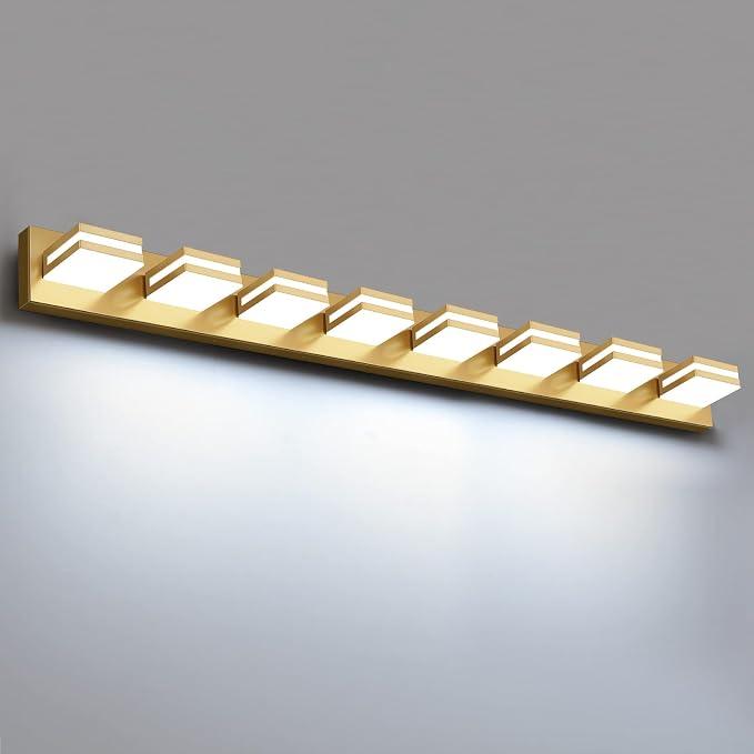 LED Modern Bathroom Lights Fixtures(8-Light,Dimmable,360°Rotate),Brushed Glod Acrylic Wall Lighting,Vanity Lights for Bathroom Over Mirror - 6000k 48In （No Assembly Required）