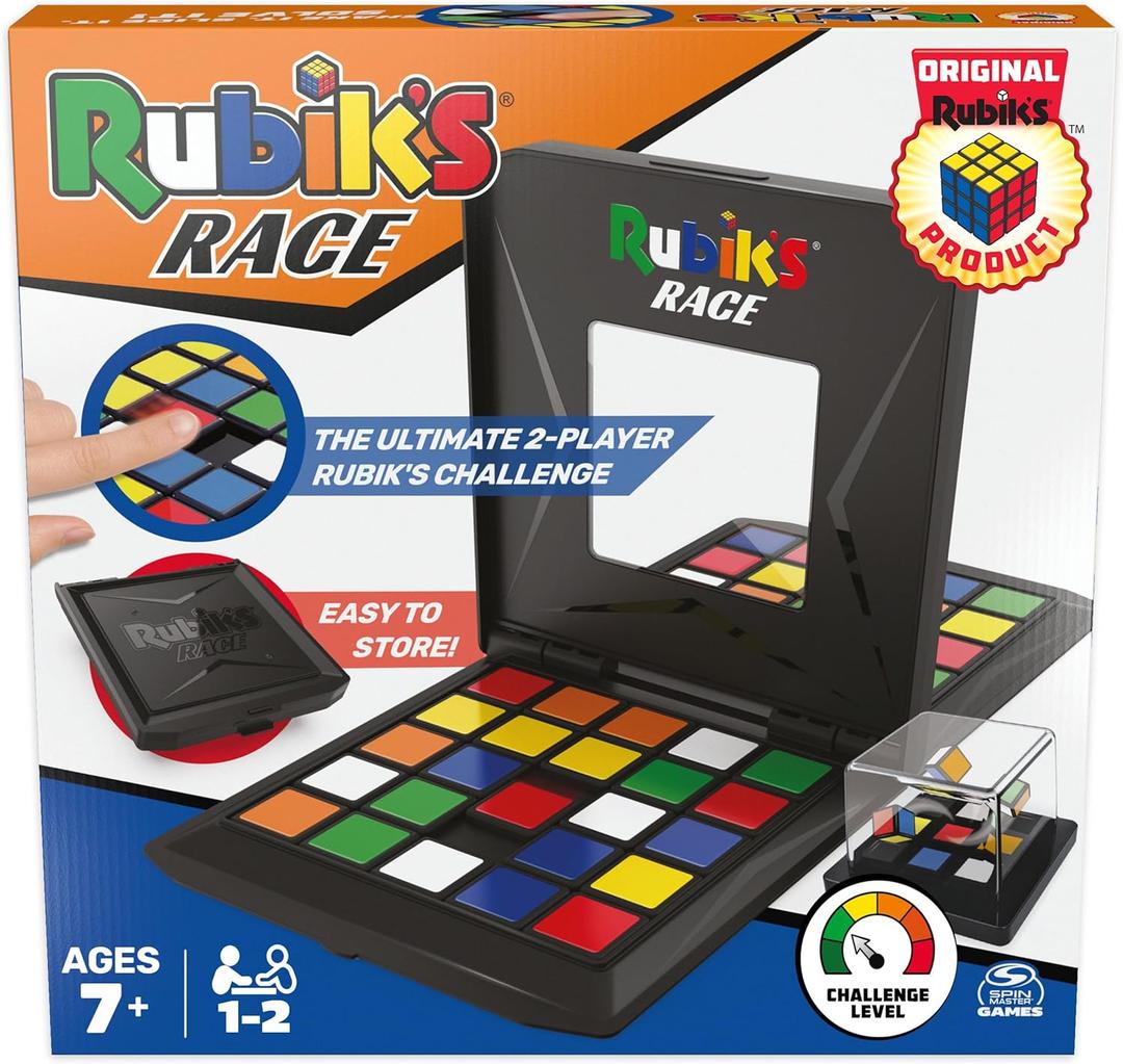 Rubiks Race, Classic Fast-Paced Strategy Sequence Brain Teaser Travel Board Game Two-Player Speed Solving Face-Off for Adults & Kids Ages 7 and up (Race 2022 Version)