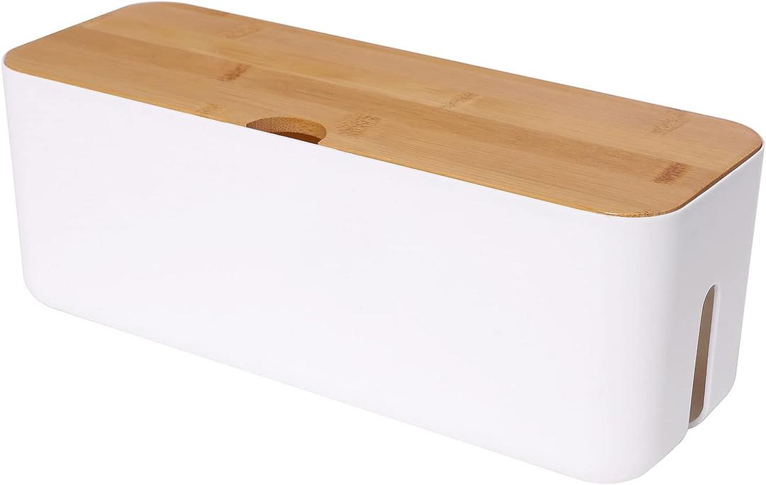 Changsuo Cable Management Box Small White, Extension Cord Organizer for Power Stripe Surge Protector Wire Management Concealer Cover Hider for Desktop Home Office Kitchen (White)