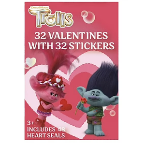 Trolls 32 Valentines With 32 Stickers, 3 Pack
