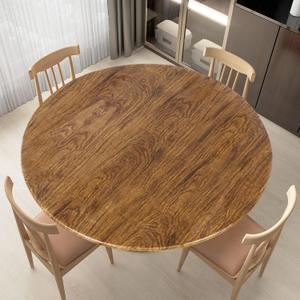 LUSHVIDA Round Waterproof Table Cover Elastic Tablecloth Vinyl Fitted Table Cover Elastic Edged Plastic Table Cloth (Pine, Best for Up to 45"-56" Round)