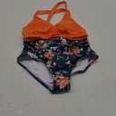 Yonique Womens Plus Size Bikini High Waisted Swimsuits Two Piece Bathing Suits Tummy Control Swimwear (Medium, Orange and Blue Print)