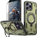 Compatible with iPhone 16 Pro Case, with 1X HD Screen Protector, Compatible with MagSafe, 360Rotatable Invisible Ring for Magnetic Car Mount, Military Grade Drop Protection case (Olive Green)