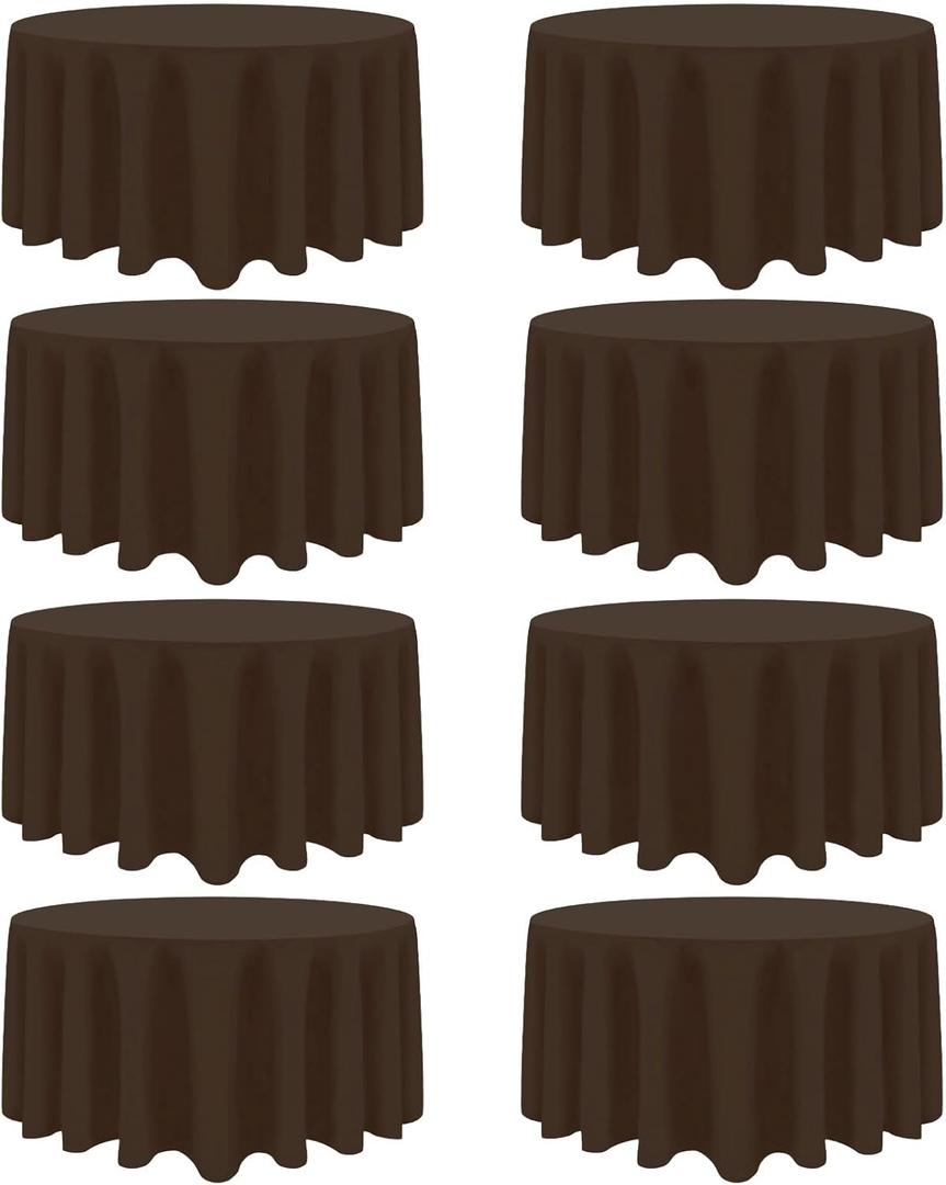 Heneger 8 Pack Brown Round Tablecloth 120 Inch Stain and Wrinkle Resistant Round Brown Table Cloth Reusable and Washable Polyester Fabric for Buffet Wedding Party and Banquet