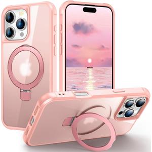 ZHOGTNEG for iPhone 16 pro max case, Built-in Metal Stand and Ring Holder, Magsafe Compatible, Military Grade Protection, Shockproof, Men's and Women's use - Pink