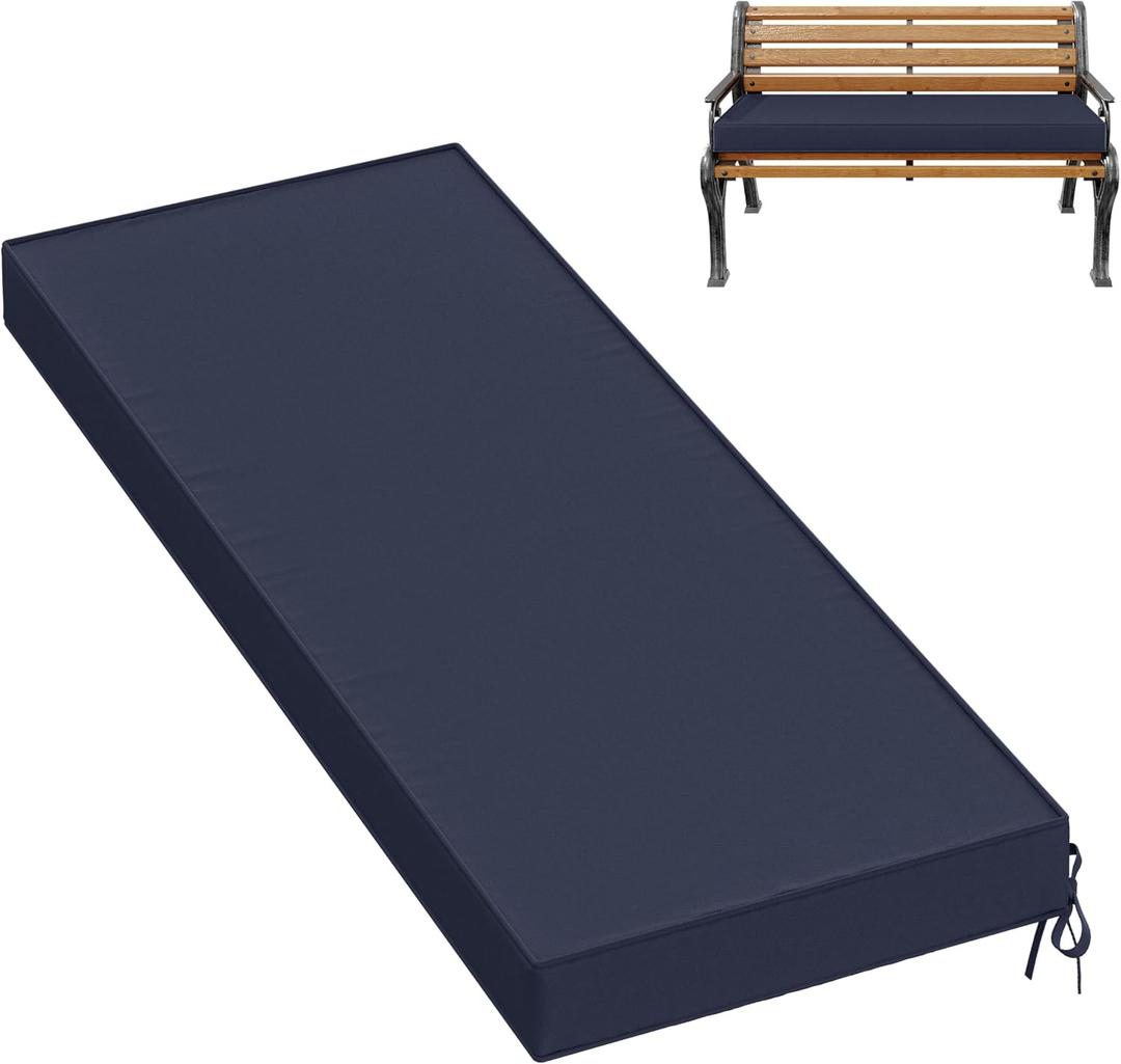 Premium Outdoor Bench Cushions for Patio Furniture 3.5inches Memory Foam Bench Cushion Waterproof Fade Resistant Porch Swing Cushions with Straps 48×18 Inch Navy Blue