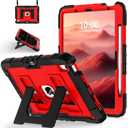 for iPad Air 11-inch M3 (2025) / M2 (2024) iPad Air 5th (2022) / 4th Generation (2020) 10.9 Inch,Military Grade Shockproof iPad Case Air 11 Inch with Pencil Holder, Black Red