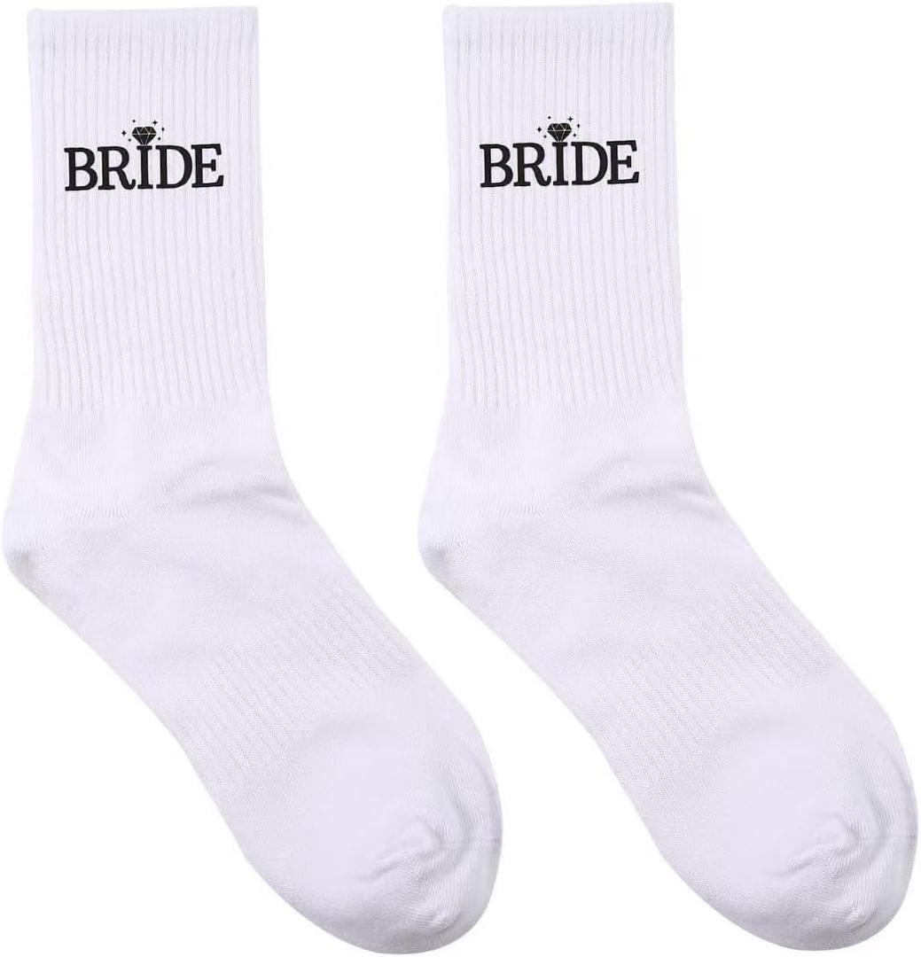 Bride Socks, Bachelorette Gifts for Bride, Cotton Bridal Socks, Wedding Bride to Be Gifts, Bachelorette Party Decorations, Bridal Shower Gifts (White)