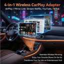 4-in-1 Wireless CarPlay Adapter with Screen Mirroring, Watch Netflix/YouTube in Car, Android Auto AirPlay Mirror Link, Plug & Play No App, Compatible with 800+ Cars iPhone Android