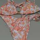 MakeMeChic Women's Halter Triangle Thong Bikini Sets High Cut Swimsuit Bathing Suit Swimwear (Orange White)