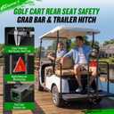 Heavy Duty Golf Cart Rear Seat Safety Grab Bar with 2 Inch Trailer Hitch for EZGO Club Car Yamaha, U-Shape Handrail with Reflective Triangle, Black Steel Fits Metal Footplates for Family Stability