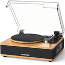 Vinyl Record Player with Built-in Speakers Support Bluetooth in & Out Turntable 3 Speeds High Fidelity Record Player with Magnetic Cartridge AT-3600L Support Auto Stop, RCA Output, AUX in (Walnut)