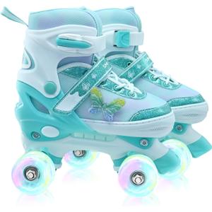 Kids Roller Skates for Girls-Outdoor 4 Size Adjustable Butterfly Quad Rollerskates for Indoor Ages 3-12 Years Beginners Children's Birthday Gift with Light Up Wheels patines para nias Indoor