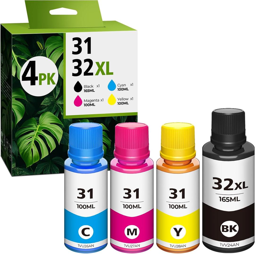 31 32XL Black Ink Bottle Set for Smart Tank 5101 7602 6001 Ink Refill, Compatible with HP 31 Ink 32XL Black Ink Bottle for Smart Tank 5101 5000 5102 7301 7001 5103 Plus 651 551 570 455 450 Printer