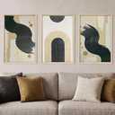 Abstract Neutral Black Beige Brushstroke Framed Canvas Wall Art- 16"x24"x3 | HOURIA Boho Minimalist Flat Printed Wall Decor,Modern Geometric Wave Arch Lines Artwork for Living Room,Bedroom