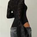 Milumia Women's Sexy Cut Out Lace Bodysuit Bell Sleeve Sheer Leotard Top Small