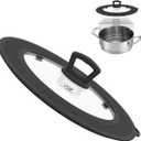 Vented Tempered Glass Universal Lid for Pot Pan Skillet with Heat Resistant Silicone Rim Microwave Splatter Lid Cover Microwave Safe Fit 9.5 10 10.5 11 Cookware, Dishwasher Safe Black