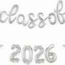 2 x Silver Class of 2026 Balloons 16 Inch Graduation Balloons Class of 2026 Balloon with Star Balloons for Graduation Decorations 2026