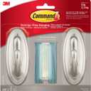 Command 5 lb Large Brushed Nickel Color Hooks, 2-Pack of 2 Wall Hooks and 2 Strips, Damage Free Coat Hooks with Adhesive Strips, Traditional Hooks for Hanging Christmas Decorations