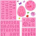 Letter Silicone Molds Alphabet Mold for Chocolate,6 Pcs Letter Number Flowers Butterfly Heart Shaped Fondant Molds for Making Strawberries,Candy,Gummy Cake Decorating