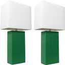 Elegant Designs LC2005-GRN-2PK 21" Luxe Leather Duo, Modern 2-Pack Table Lamps with Chic Shades, for Living Room, Bedroom, Office, Green