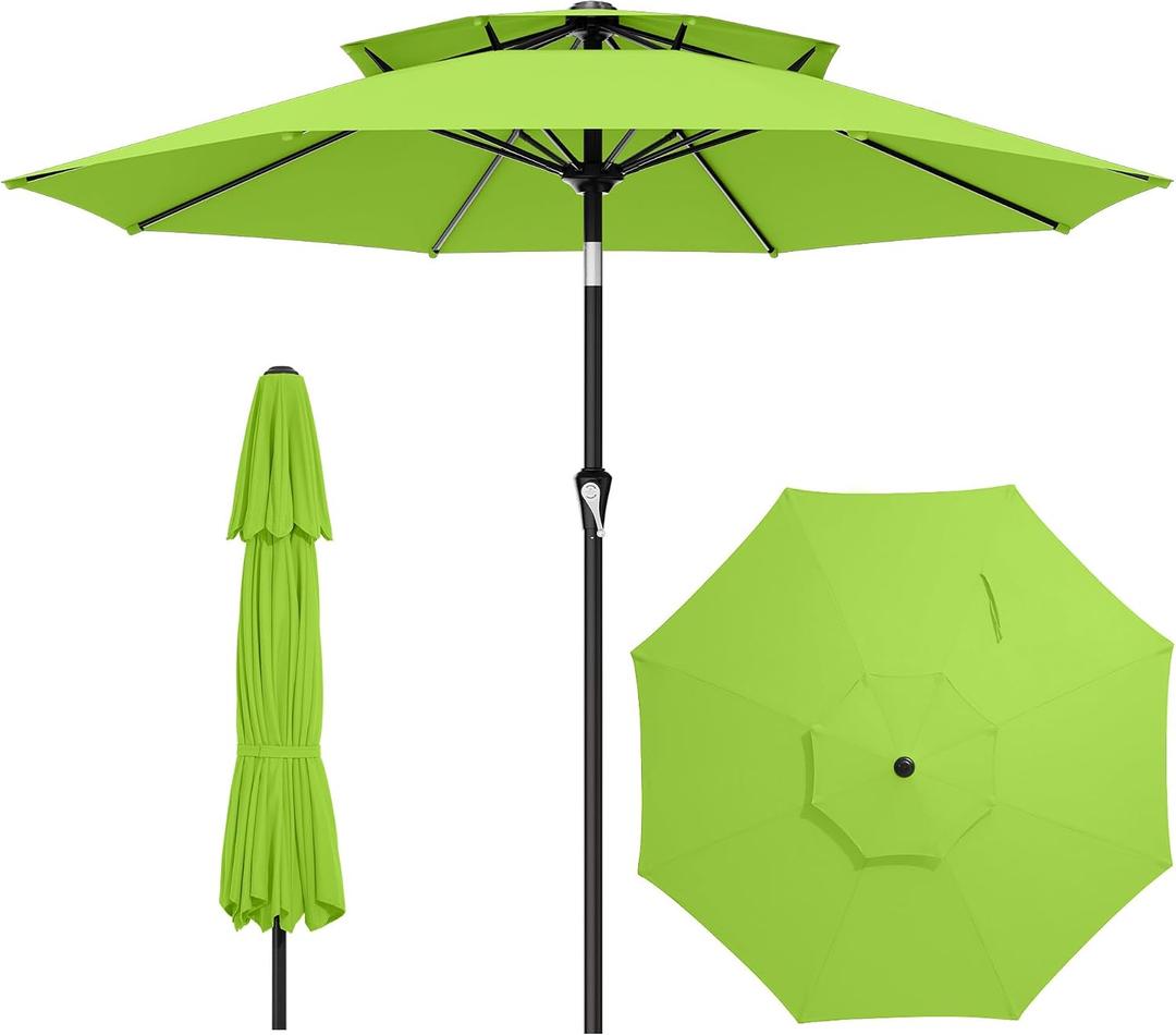 AreShark 10ft 2 Tiers Patio Umbrella - Outdoor Umbrella Waterproof UV Protection, Market Table Umbrella w/Push Button Tilt&Crank for Pool, Porch, Garden(Apple Green)