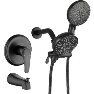 Tub and Shower Faucet Set Dual Shower System with Tub Spout Shower Tub Kit Dual Shower Head and Handheld with Valve Shower Dual Fixtures Tub and Shower Trim Kit Combo Set Matte Black