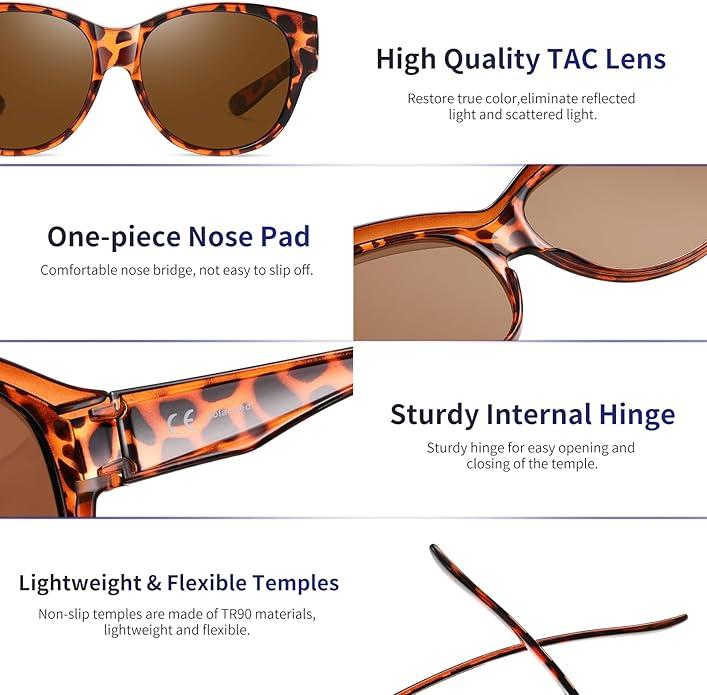 GEGURI Fit Over Glasses Polarized Sunglasses for Women & Men, Stylish Cat Eye Design Sun Glasses 100% UV Protection