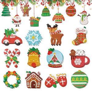 40 PCS Wooden Christmas Ornaments, 20 Styles Printed Christmas Tree Hanging Ornaments with Strings, Holiday Party Favors, Gift Tags, Stocking Stuffers, Christmas Home Decor