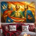 Three Kings Day Banner 71 x 43 Inches Da de Reyes Magos Puerto Rico Flag Wall Hanging, Epiphany Christian Religious Nativity Decor for Home Church Party Three Kings Day Backdrop (Red, White, Blue)