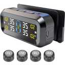 Tire Pressure Monitoring System with Solar & USB Charger-TPMS with 4 External Sensors & 6 Alarm Modes, LCD Display Screen, Real-Time Pressure & Temperature Monitor for Sedan/SUV/MPV/RV/Trailer 0-99PSI