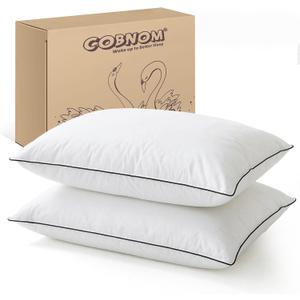 Cobnom® Goose Feather and Down Pillows Queen Size Set of 2, 3-Chamber Hybrid Bed Pillows with 750 Fill-Power Down Surrounded, 100% Organic Cotton Cover, Medium Firm for All Sleepers(20x30 Inch)