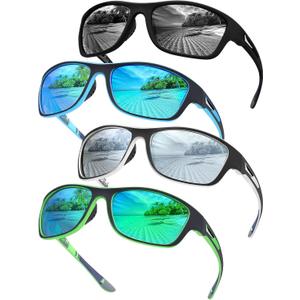 4 Pairs Polarized Sunglasses for Men Women Sports Wrap Around Shades UV Protection Running Fishing Biking Cycling