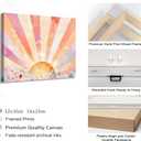 Framed Boho Sun Canvas Wall Art Picture Bohemian Sunset Sunrise Sunshine Rainbow Poster Print Aesthetic Floral Pink and Orange Abstract Painting Wall Decor for Bedroom Dorm 12x16in