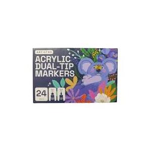 ARTISTRO 24 Dual Tip Acrylic Paint Markers, Acrylic Paint Pens, Fabric Markers for Textile, Rock, Glass, Wood, Paper, Ceramic, Canvas DIY Art Supplies Kit for Kids and Adults (Dual Tip Dot + Fine, 24)