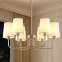 Yunnix 6-Light Champagne Bronze Chandelier, Champagne Chandelier with Linen Shades, No Assembly Required 25" Modern Dining Room Light Fixture for Living Room Kitchen Bedroom Foyer UL Certified