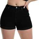 Romastory Women's High Waisted Summer Elastic Jean Shorts Folded Hem Hot Denim Shorts for Women (Large, Black)