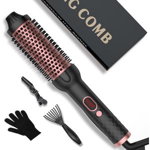 Thermal Brush,1.5 Inch Thermal Round Brush 10 Temps Heat Up to 248F-410F,1 1/2 inch Travel Curling Iron with Double PTC Heated Round Curling Wand Ceramic Tourmaline Ionic,Double Voltage Hair Culer (Black)