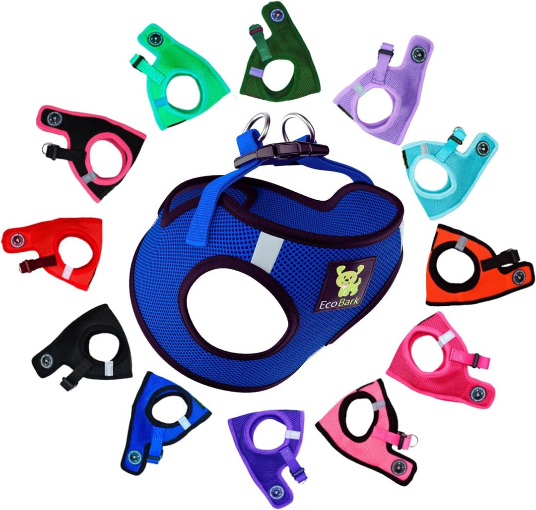 EcoBark Step in Dog Harness - Reflective Soft Luxurious Mesh Dog Harnesses for XXS, XS, Small, and Medium Dogs - Eco-Friendly Comfort Secure Halter No Pull Adjustable Pet Vest (Royal Blue, Small) (Small- 7 to 10 lbs - Chest Up to 14 in (Pack of 1))
