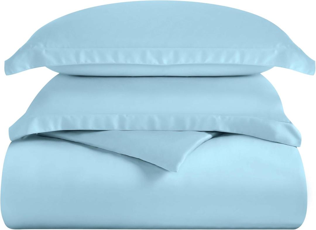 Superior 300 Thread Count Duvet Cover Set, 100% Modal from Beech, Solid, Full/Queen, Light Blue