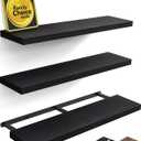 BAYKA Floating Shelves for Wall, 36 inches Wall Mounted Rustic Wood Shelves for Bathroom, Bedroom, Living Room, for Books/Storage/Decor with 22lbs Capacity, Black, Set of 3