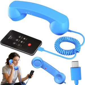 Retro Phone Handset, Retro Telephone Handsets Style Type-C Port, HD Retro Landline Handle Receiver for Home or Office Mobile Video Conferences, HD Calls, Volume Control, Plug and Play