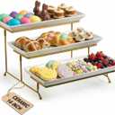 LAUCHUH Large 3 Tier Serving Stand Tiered Serving Trays with Collapsible Sturdier Rack Porcelain Serving Trays and Platters for Fruit Dessert Presentation Easter Party Display Set, 14 Inch (Gold)