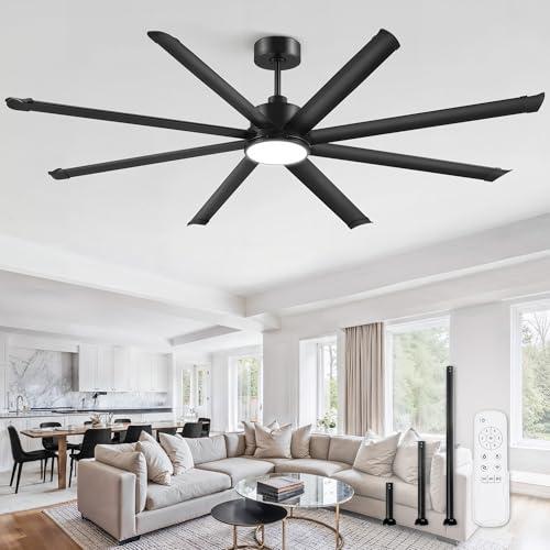 ZMISHIBO 84 Inch Ceiling Fans with Lights, Indoor/Outdoor Industrial Ceiling Fan with 8 Aluminum Reversible Blade, Quiet DC Motor, 3CCT&6-Speed Remote Control, Damp Rated for Living Room/Garage/Gazebo