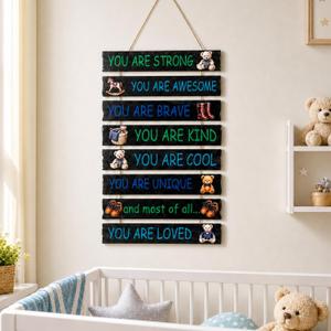 3 x Novabright Bear Wall Decor for Boys Room 8-piece You Are Inspirational Wooden Plaques Signs Tartan Rustic Wall Art Nursery Decor for Toddler Bedroom, Playroom, Baby Shower